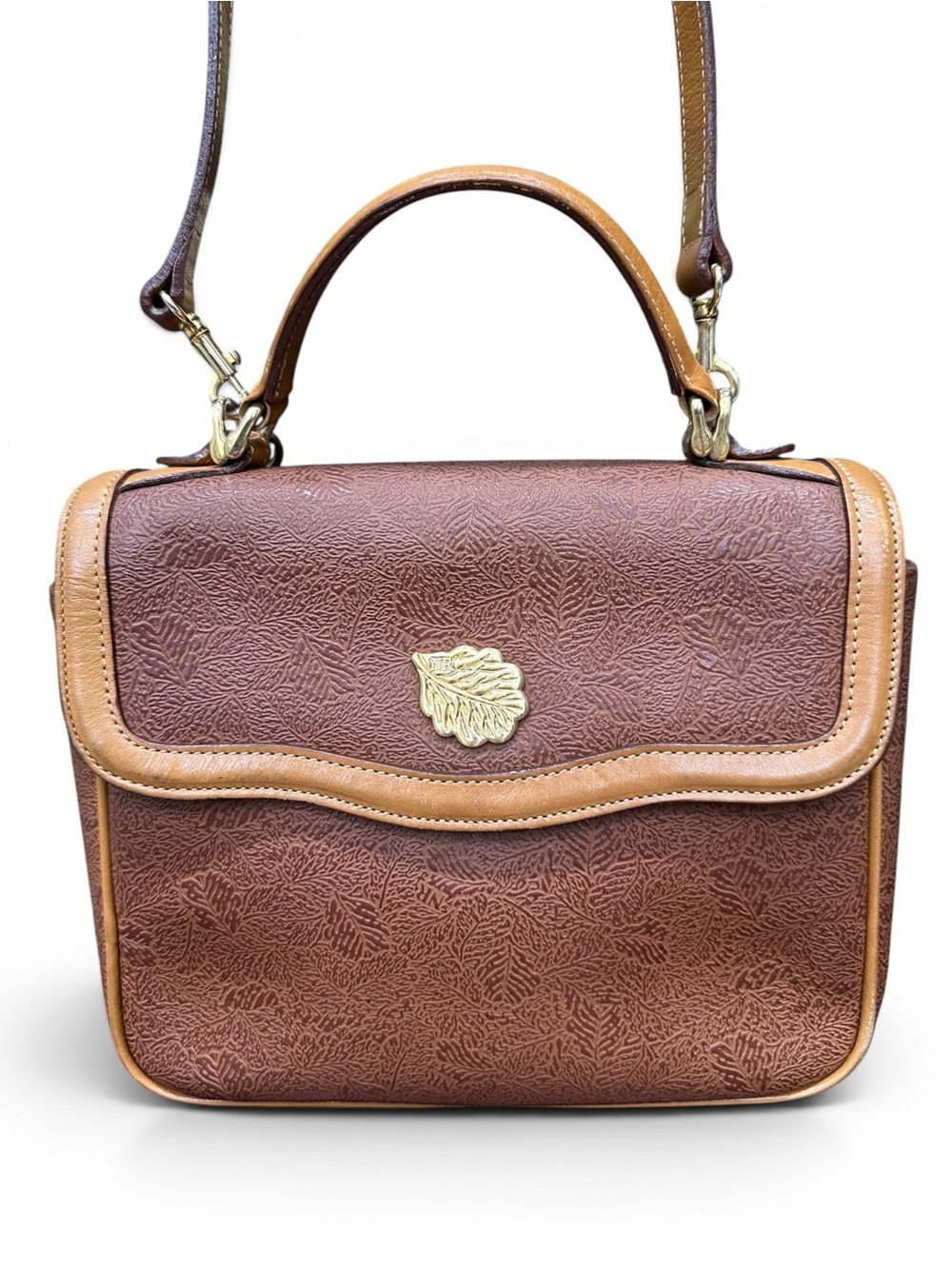 Vintage Nina Ricci Les Surprenantes Leaf Embossed Leather Top Handle Crossbody